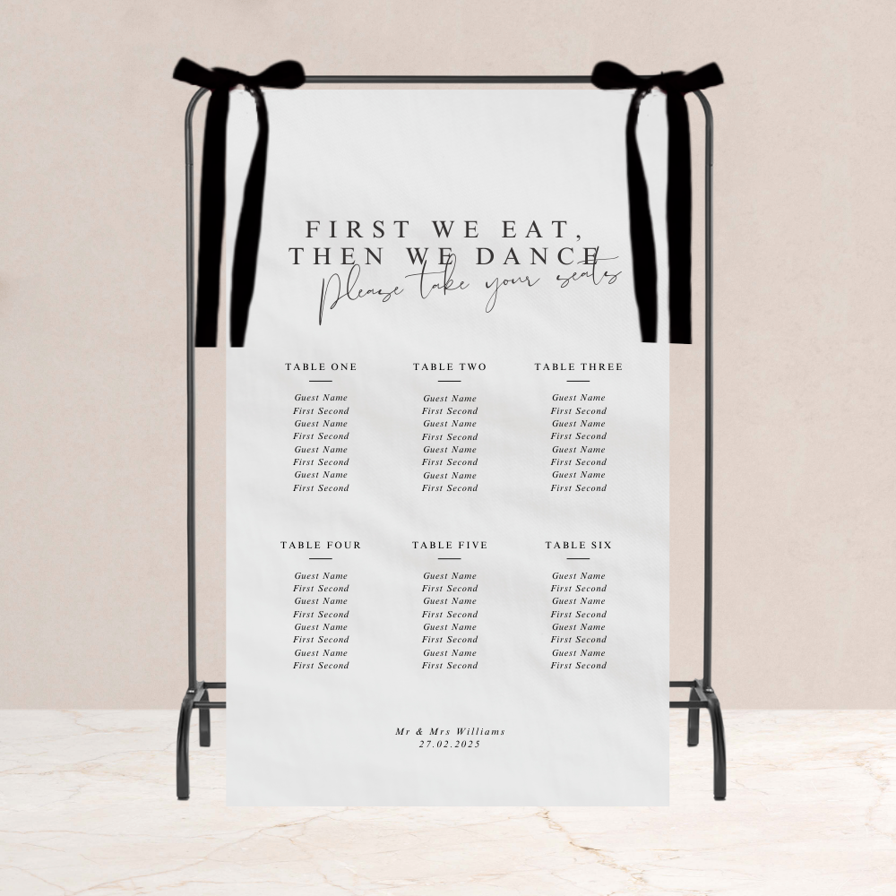 Ebony Wedding Table Plan Fabric Sign