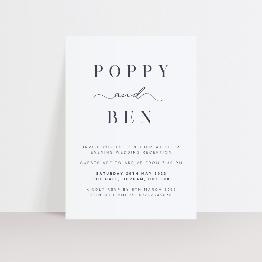 POPPY Wedding Evening Reception Invitation - Wedding Invitations available at The Ivy Collection | Luxury Wedding Stationery
